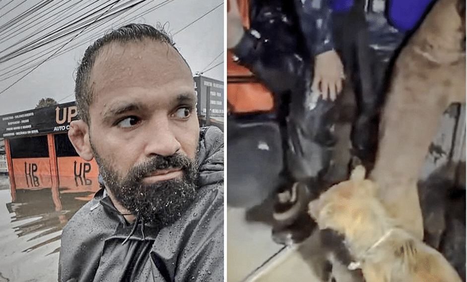 Michel Pereira, do UFC, resgata cães em enchente no Brasil