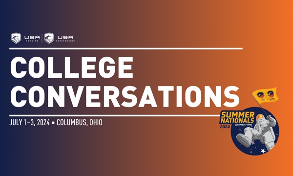 Conversas universitárias da esgrima dos EUA: painéis, bootcamp e feira universitária chegando ao Summer Nationals em Columbus